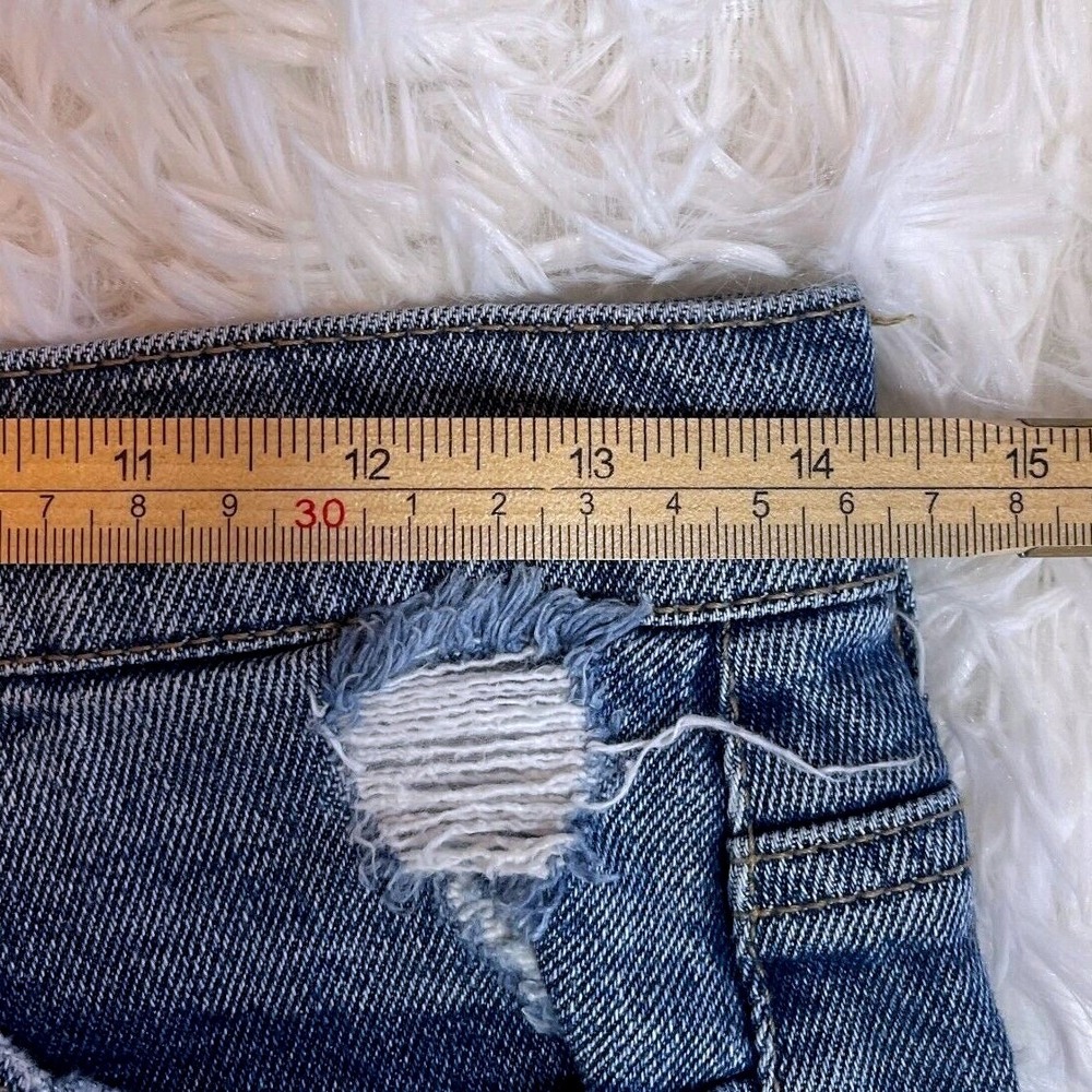 SO High Rise Distressed Denim Mom Shorts Size 28 Stretch Mid Length Ripped - Picture 7 of 8